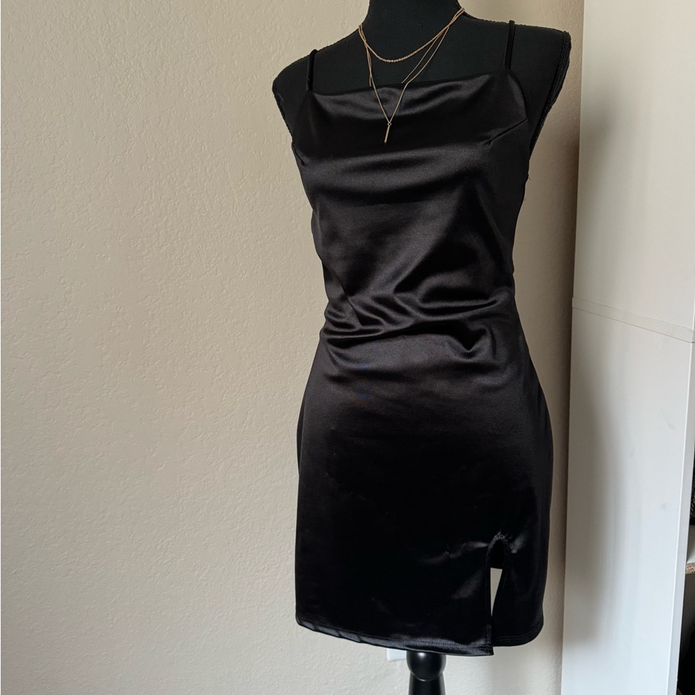 FASHION NOVA Black Satin Mini Dress